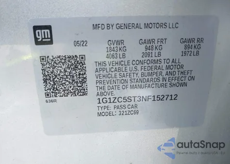 2022 Chevrolet Malibu Fwd 1Fl from USA, damaged, VIN 1G1ZC5ST3NF152712